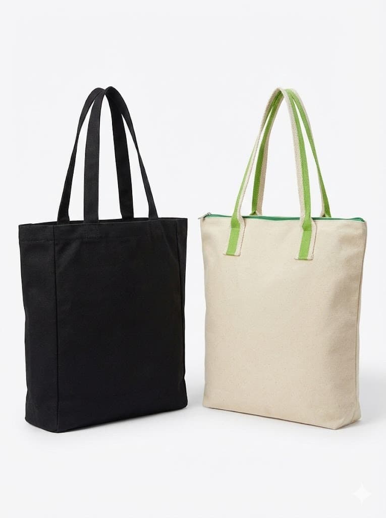 Beige & Green Accent Tote